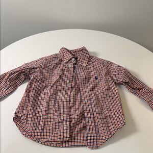 Ralph Lauren Orange and Blue Plaid Button-Up Shirt